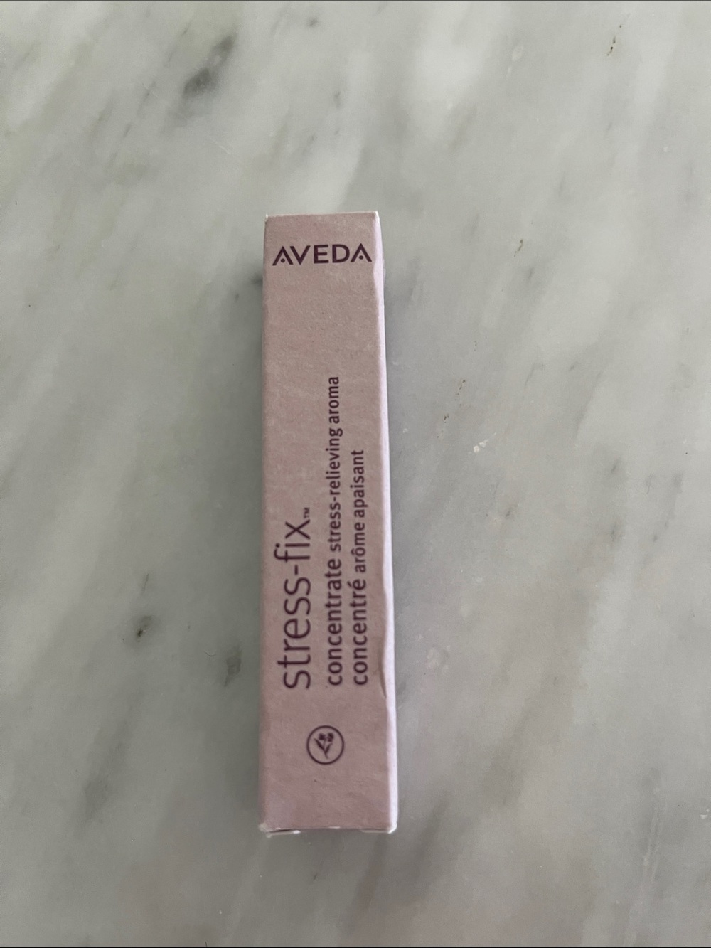 AVEDA Stress-Fix Concentrate Rollerball — Yellow Oil with Pale Pink Box